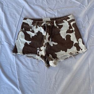 Size small, Shein brown cow print shorts